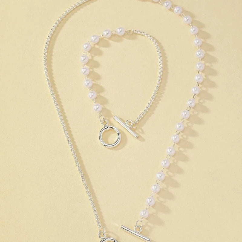 Stainless Steel Jewelry Set Fashion Elegant Design Splicing Pearl Chain Light Luxury Pendant Jewelry Set for Women Бижутерия
