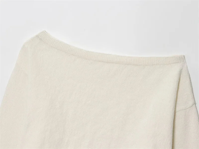Women's sweater 2025 new American off-the-shoulder loose slim one-shoulder sweater spring and autumn fashion irregular top