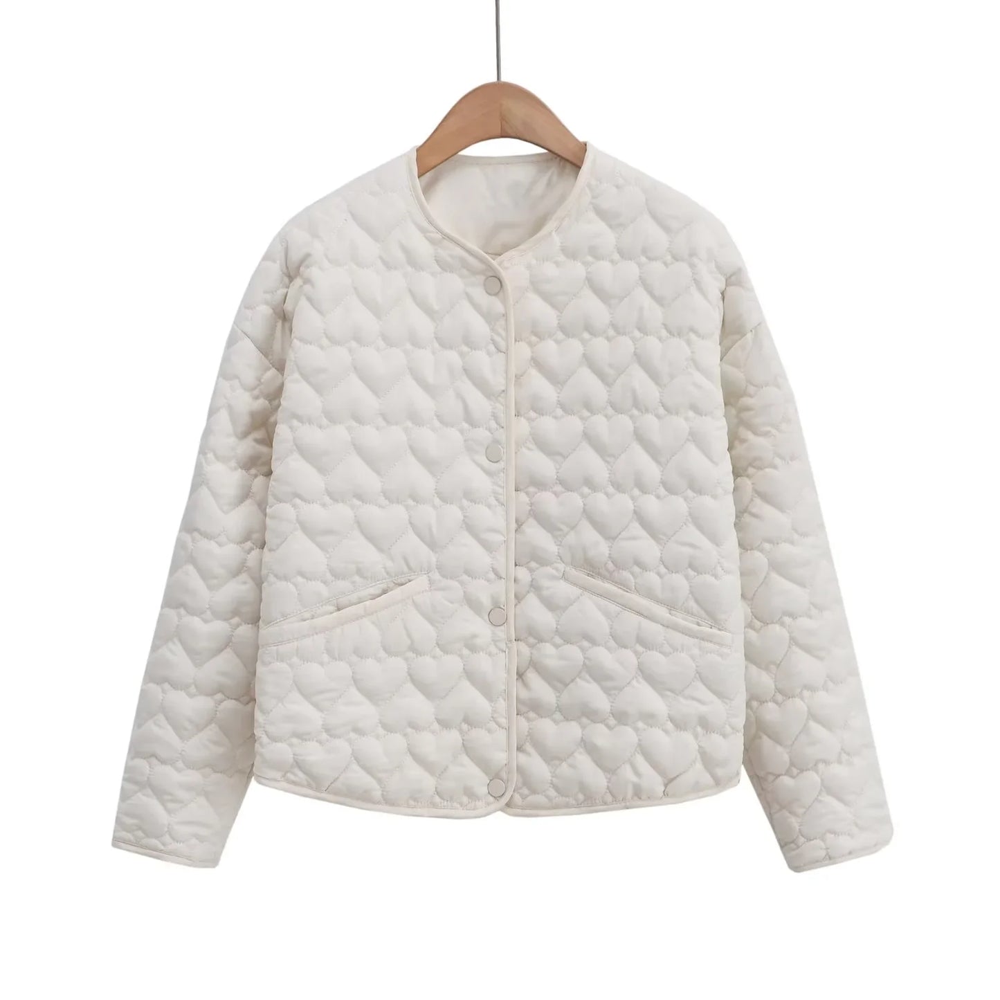 Women's outerwear 2025 heart-shaped quilted cotton jacket women's Korean round neck jacket cotton jacket