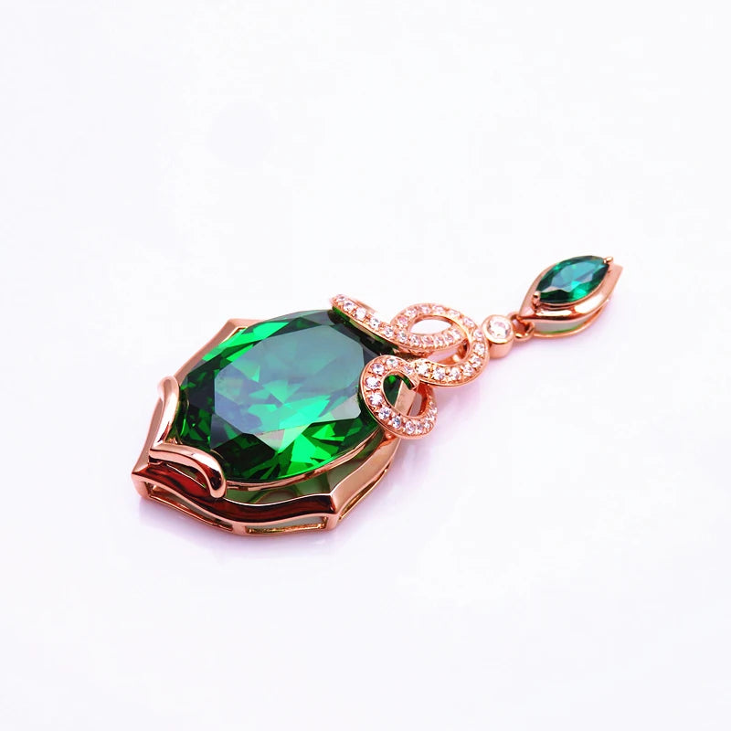 585 purple gold jewelry set plated 14K rose gold fashion luxury inlaid emerald earrings for women exquisite wedding necklace