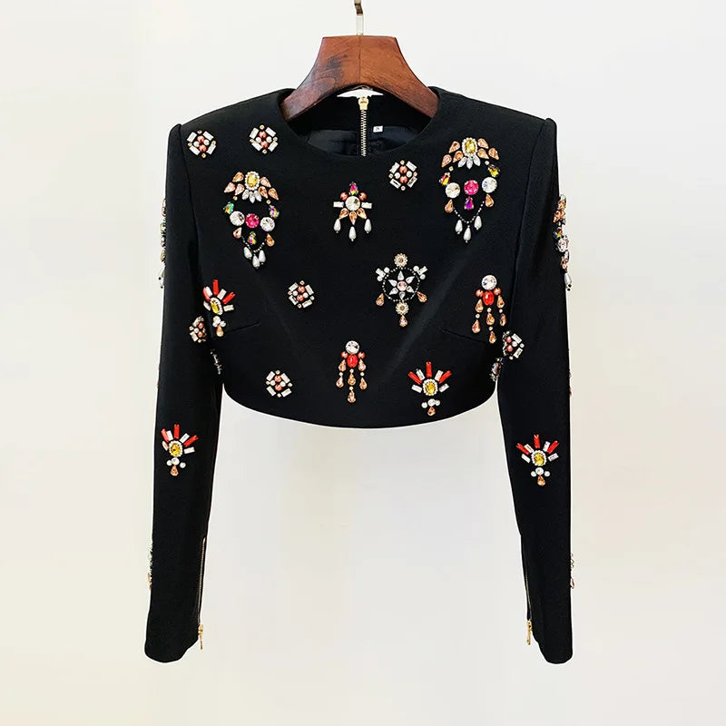 Women's Clothing Two-piece Suits Star Fashion New Style Heavy Beaded Diamond Short Top and Skirt Suit Dress Matching Sets