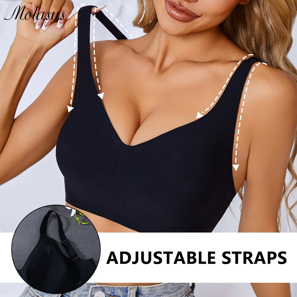 Women Underwire Bra Wide Adjuestable Strap Solid Color Plus Size Bras for Women Thin Removable Pads Underwear Sexy Black Bra