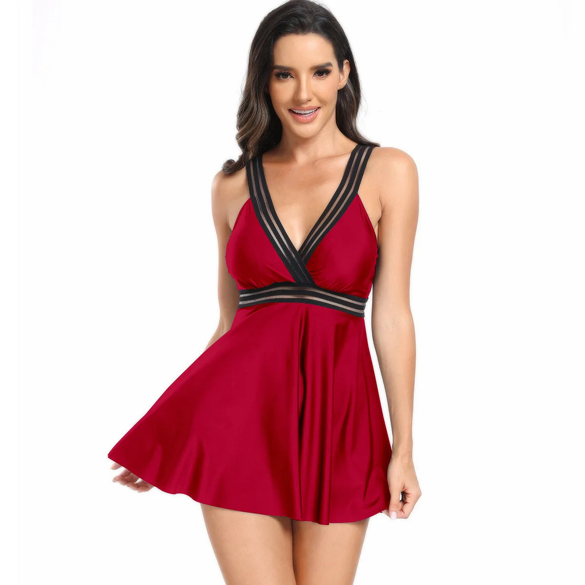 2025 Women Two Piece Swim Dress Wire Straped Swimsuit Padded Swimwear Female Tankini Solid Bather Bathing Suit Summer Beachwear