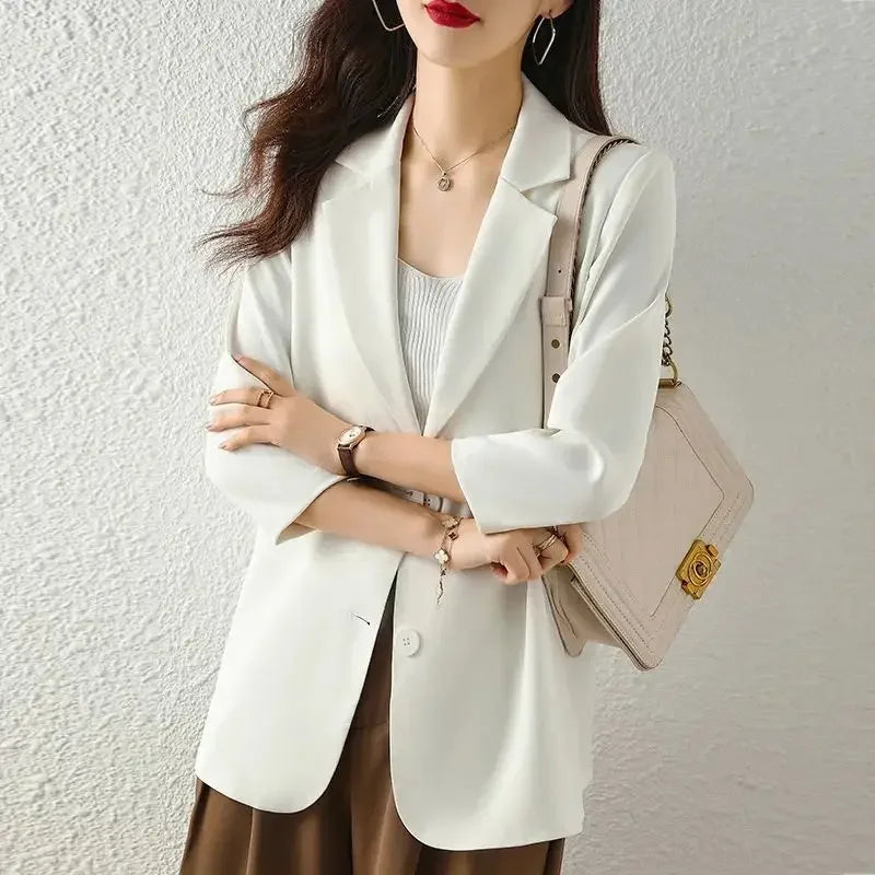 Blazer Woman Spring Autumn Thin Jacket Solid Outdoor Korean Style Coats for Women Tailoring High Quality Trend 2025 Outerwears
