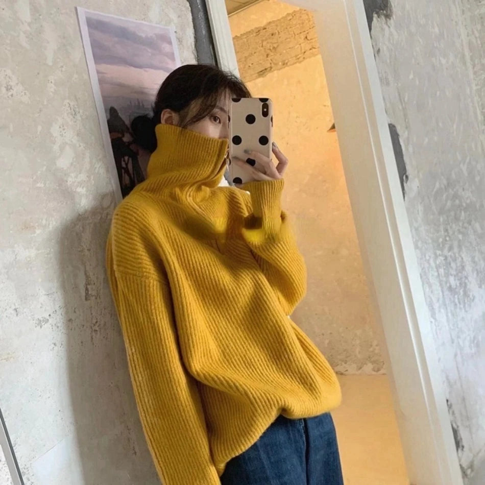 Women's Sweaters 2025 Autumn Winter Long Sleeve Top Loose Knitted Turtleneck Zipper Fashion Pullover Women Oversized Sweater