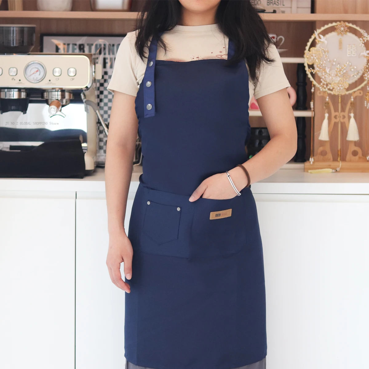 Fashion Kitchen Aprons Adjustable Bib Apron with Pockets Cooking Aprons Restaurant Chef Work Waterproof Anti-oil Stain Apron
