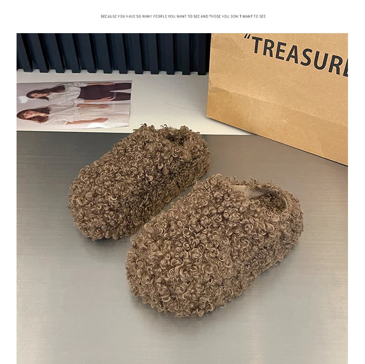 Shoes Woman 2025 Cover Toe Slippers Casual Platform Fur Flip Flops Pantofle Luxury Plush New Slides Shoes Woman 2024 Plush Slipp