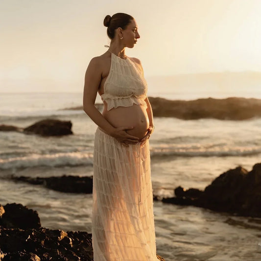 Maternity Dress for Showers - Sexy Pleated camisole Skirt Fashion Neck Hanging Vest for   Pregnant Women's Photography Dress
