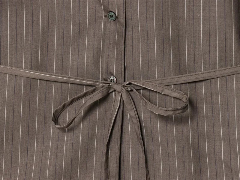 Women's Suit 2025 New Fashion Autumn Striped Shoulder Pads Belt Blazer and Pleated Pants Suit for Women Casual Chic Ladies Set