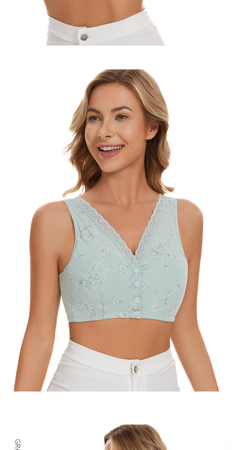 Bra Cotton Women Wire Free Bras Front Closure Brassiere Female Confortable Underwear Big Size 52BC 50BC Cup