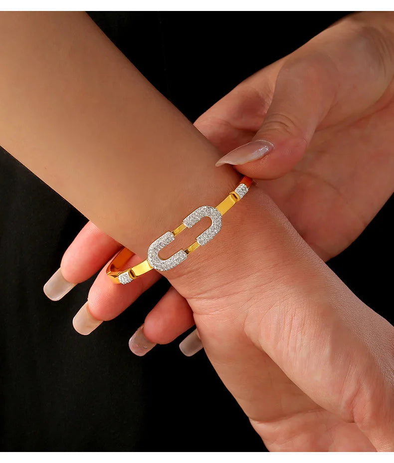 Stainless Steel Bracelet Bangles For Women Gold Plated With Zircon Waterproof Women's Hand Bracelets Bangle Luxury Woman Jewelry