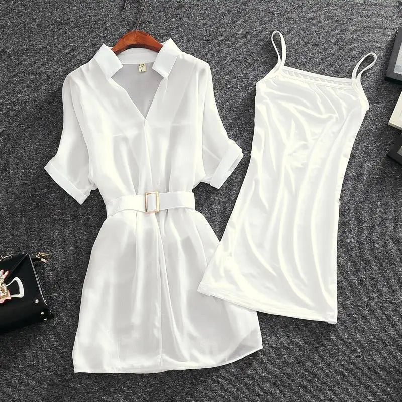 Elegant Women's Summer Two-piece Dress Luxury Chiffon Party Loose Tulle Evening Dresses for Women 2025 Prom Transparent White