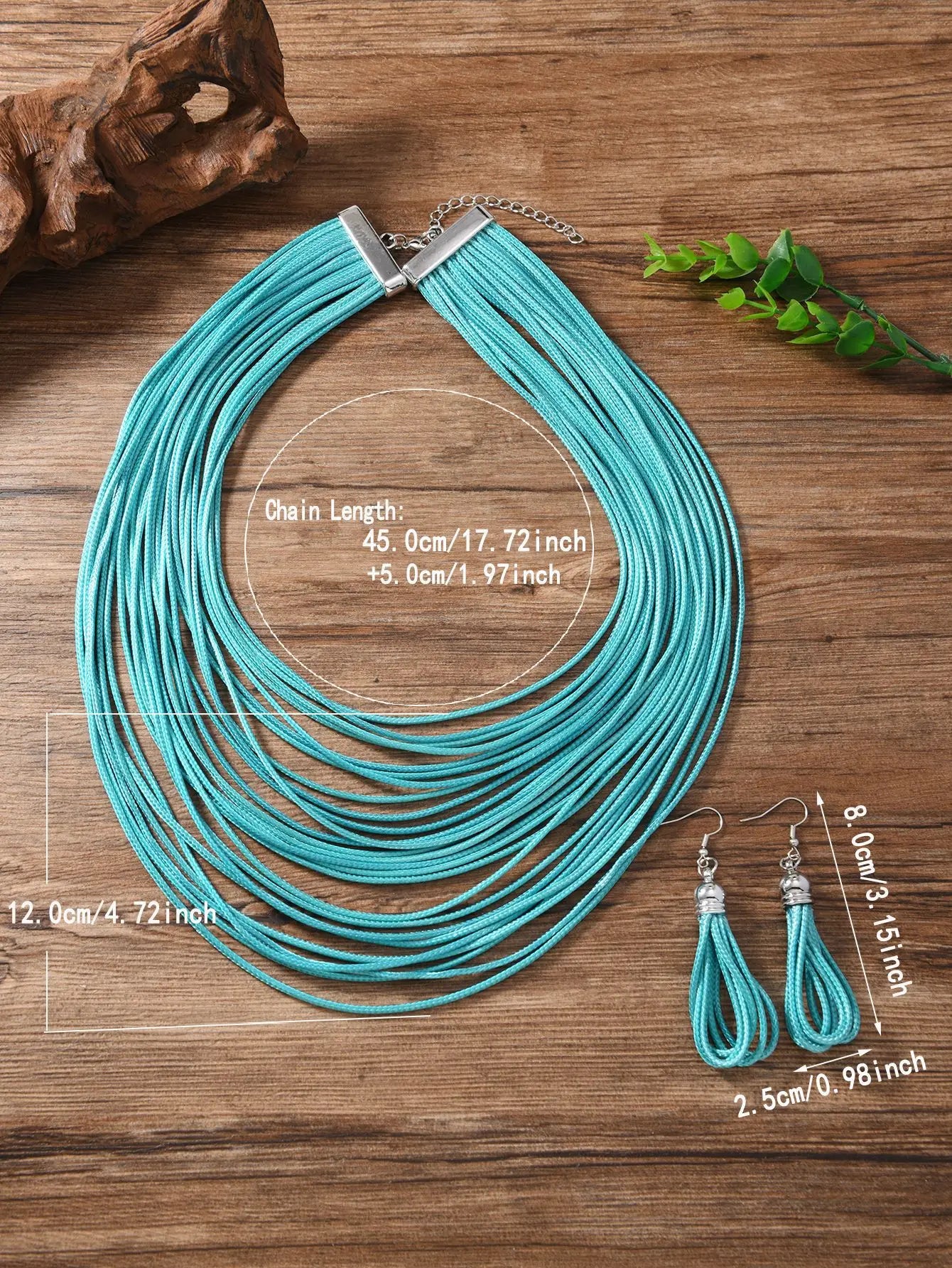 Jewelry Sets for Women, Multi-layer Wax Thread Hand-woven Necklace, Fashion and Personality Choker + Dangle Earrings