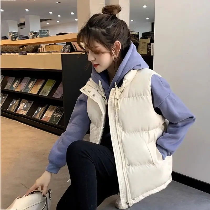 2024 Autumn/winter New Women's Outerwear Simple Shoulder Vest Versatile Half-polo/turtle Neck Sleeveless Horse Rider Vest Trendy