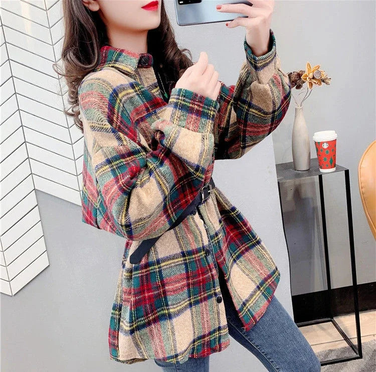 Jacket for Women Check Spring Autumn Vintage Coats Woman 2025 Trend Luxury Long Sleeve Casual Clothing Promotion Youthful Offer