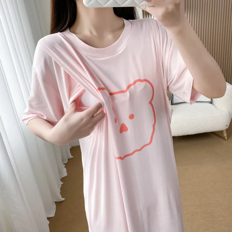 Nursing Dresses Pregnant Breastfeeding Dress For Women Summer Maternity Loose Casual Feeding Clothing