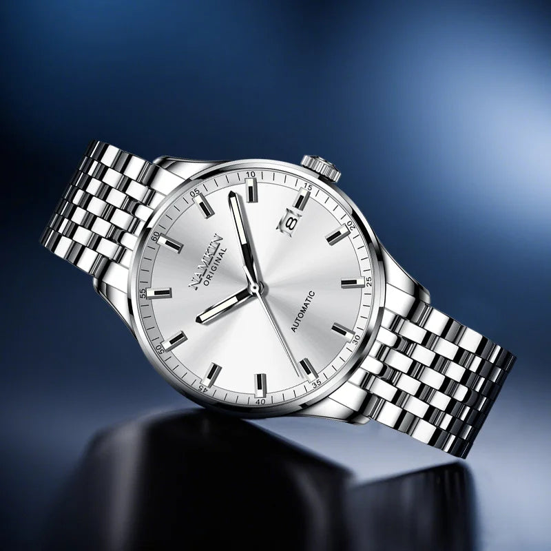 Wrist Silver Wing Pioneer! NAMKIN original timepiece, light sensitive dial with stainless steel chain strap