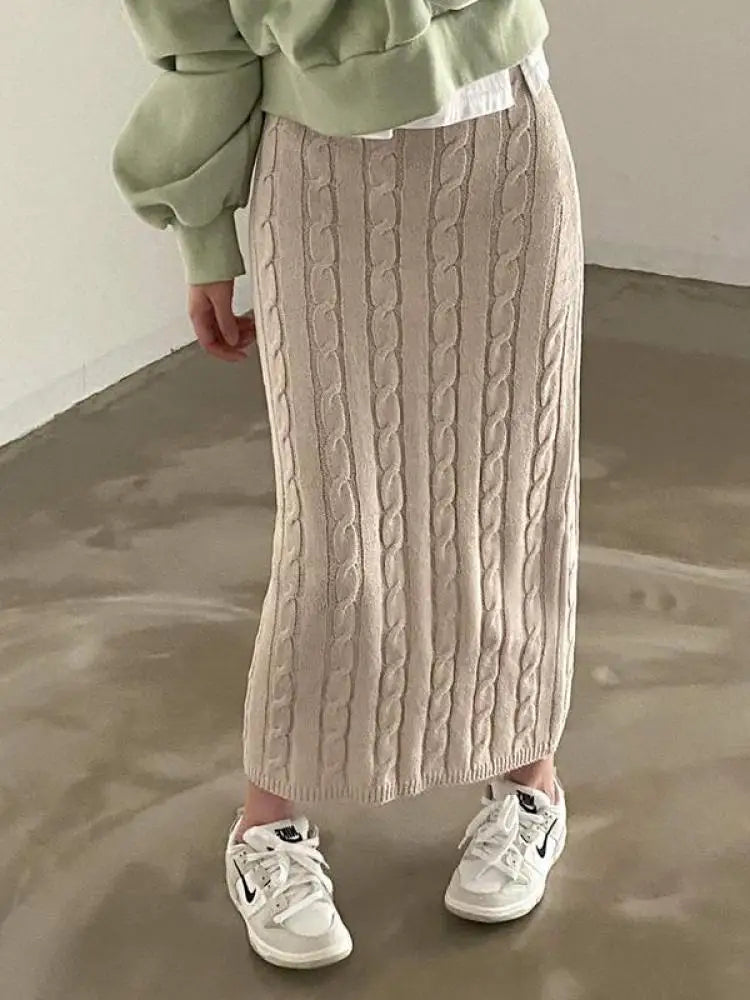 Solid Knitted Skirts For Women 2023 Fashion Autumn Winter Slim Long Skirt Vintage Casual Elastic High Waisted Straight Skirt New