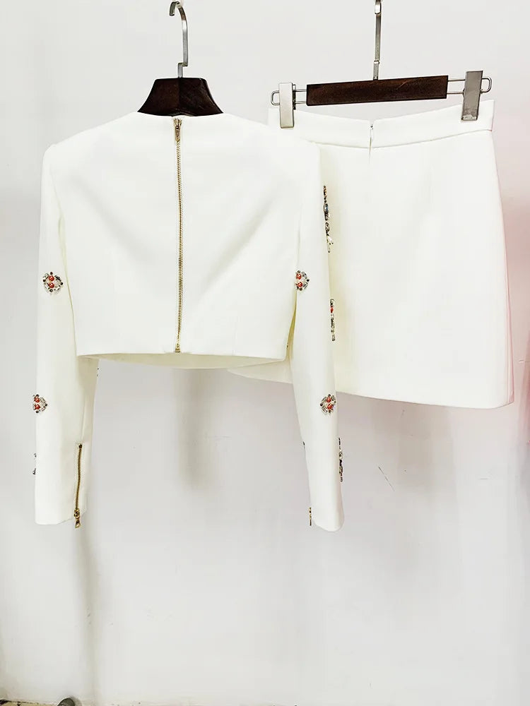 Women's Clothing Two-piece Suits Star Fashion New Style Heavy Beaded Diamond Short Top and Skirt Suit Dress Matching Sets
