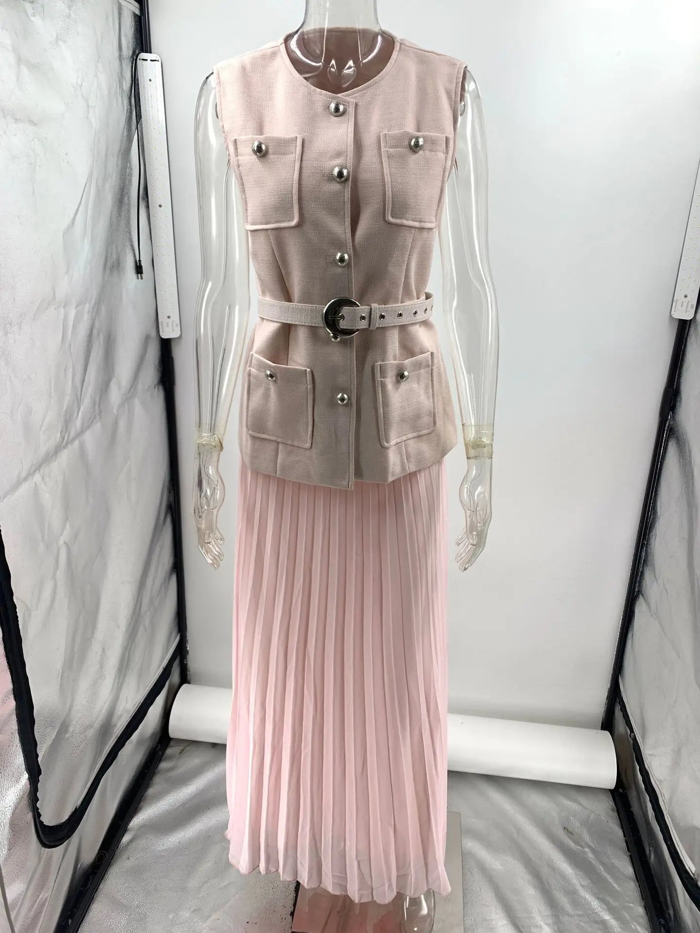Elegant Long Dresses 2 Piece Set Women Summer Autumn Top Single Breasted Tweed Jacket A Line Chiffon Maxi Skirts Suits Outfits