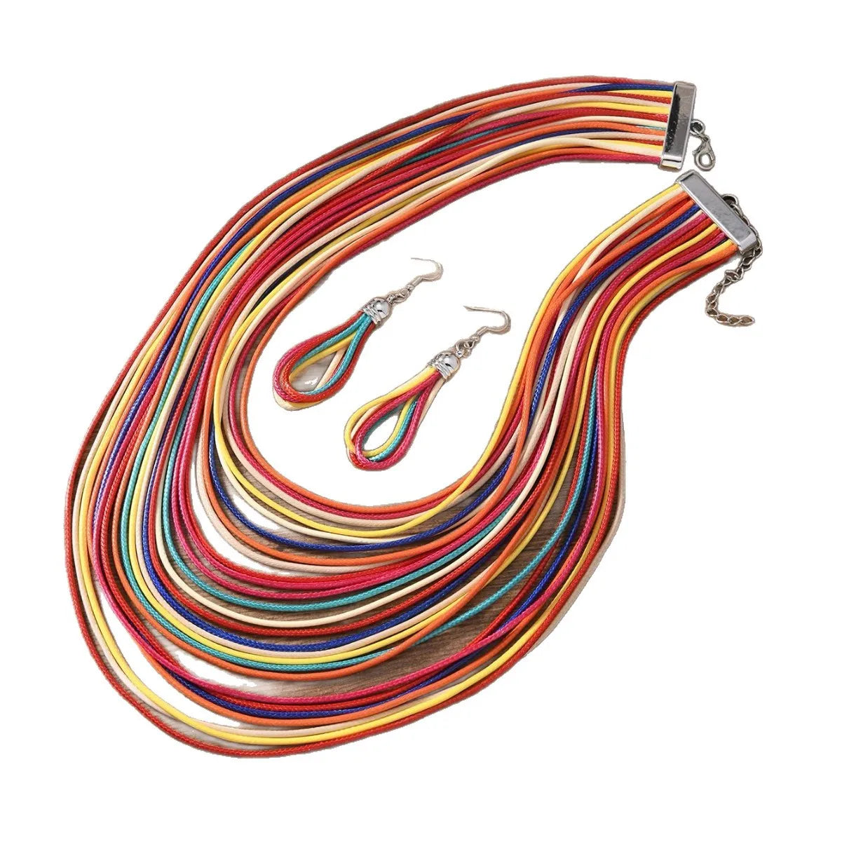 Jewelry Sets for Women, Multi-layer Wax Thread Hand-woven Necklace, Fashion and Personality Choker + Dangle Earrings