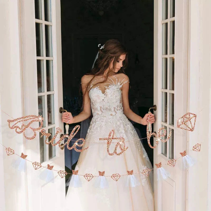 1set Rose Gold Glitter Bride to Be Banner Engagement Wedding Bridal Shower Bunting Garland Decor Bachelorette Hen Party Supplies
