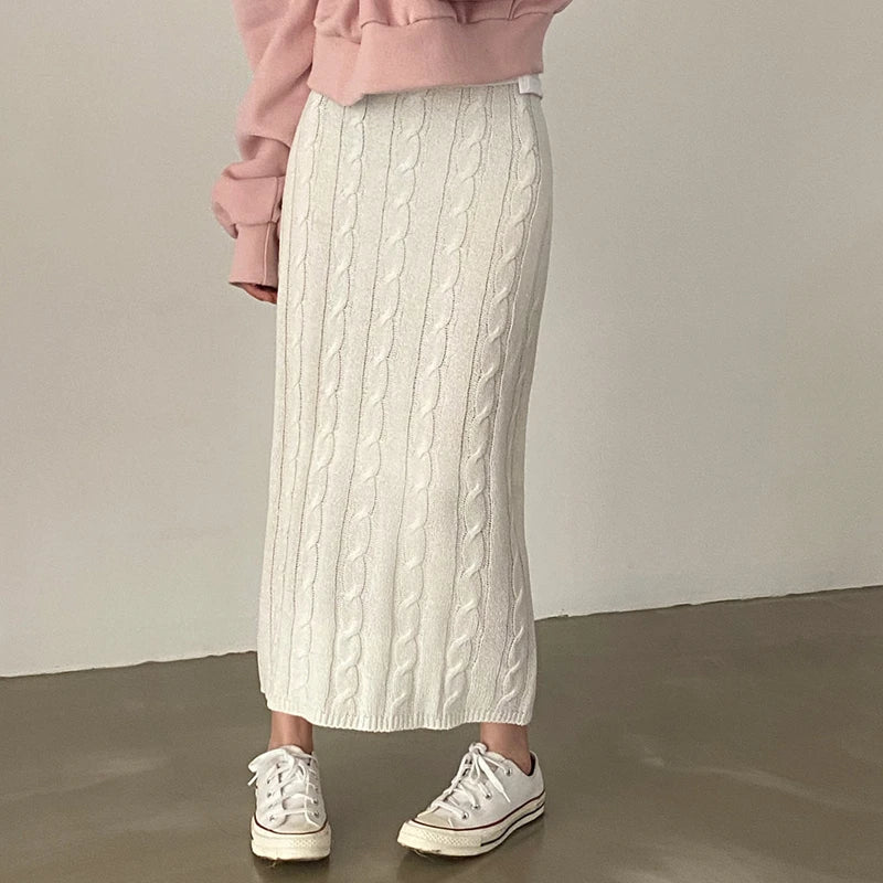Solid Knitted Skirts For Women 2023 Fashion Autumn Winter Slim Long Skirt Vintage Casual Elastic High Waisted Straight Skirt New