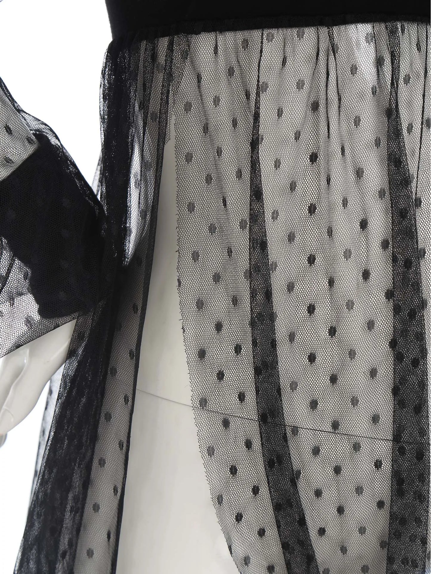 Maternity Pregnancy Photography Dress Bubble Sleeve Off-shoulder Polka Dots Sheer Mesh Split Maxi Gown for Party Sleepwear