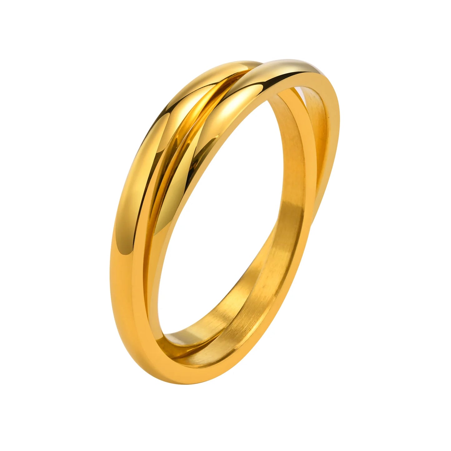 Thin Interlocking Ring for Women, Stainless Steel Set of 2 Circles Ring, Rolling Infinity Jewelry