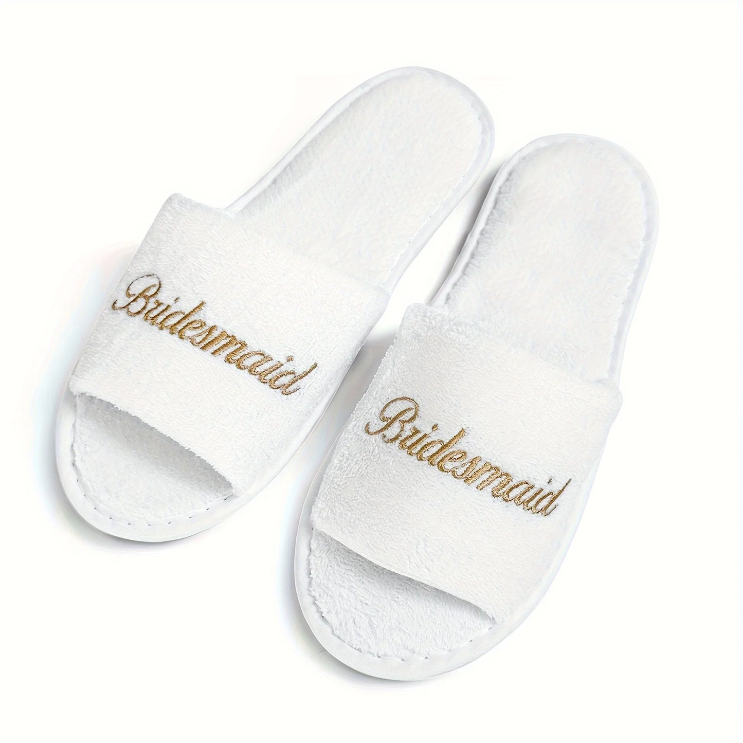 Bridal Party Slippers Set, With Embroidery, Lightweight Cozy Soft Sole Flats, for Brides, Bridesmaids, Guests & Bachelorettes