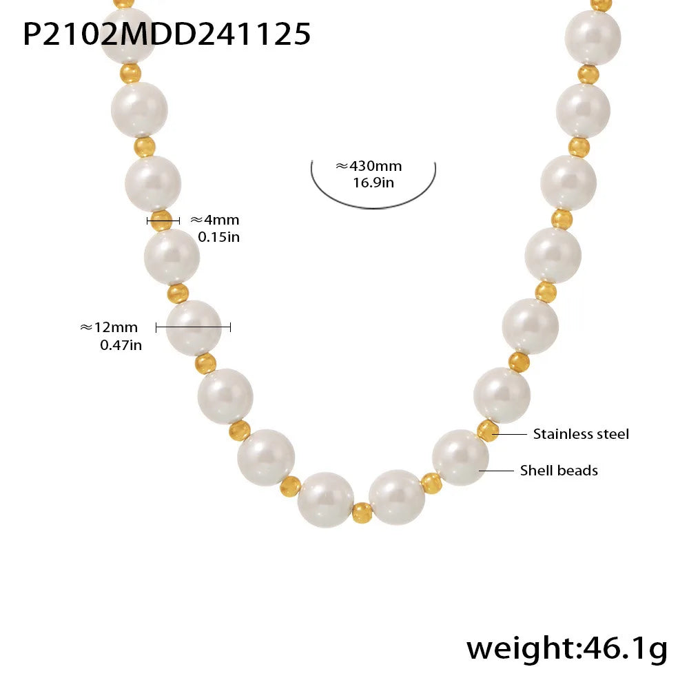 Necklace for Women No Fade Clavicle Chain 12mm White Shell Beaded Stainless Steel Charm Female Jewelry Gift