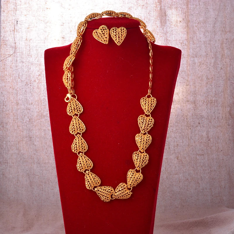 Dubai Fashion Bridal Jewelry Set Indian Wedding 24k Gold Plated Necklace&Earrings Set for Arab Party Gifts