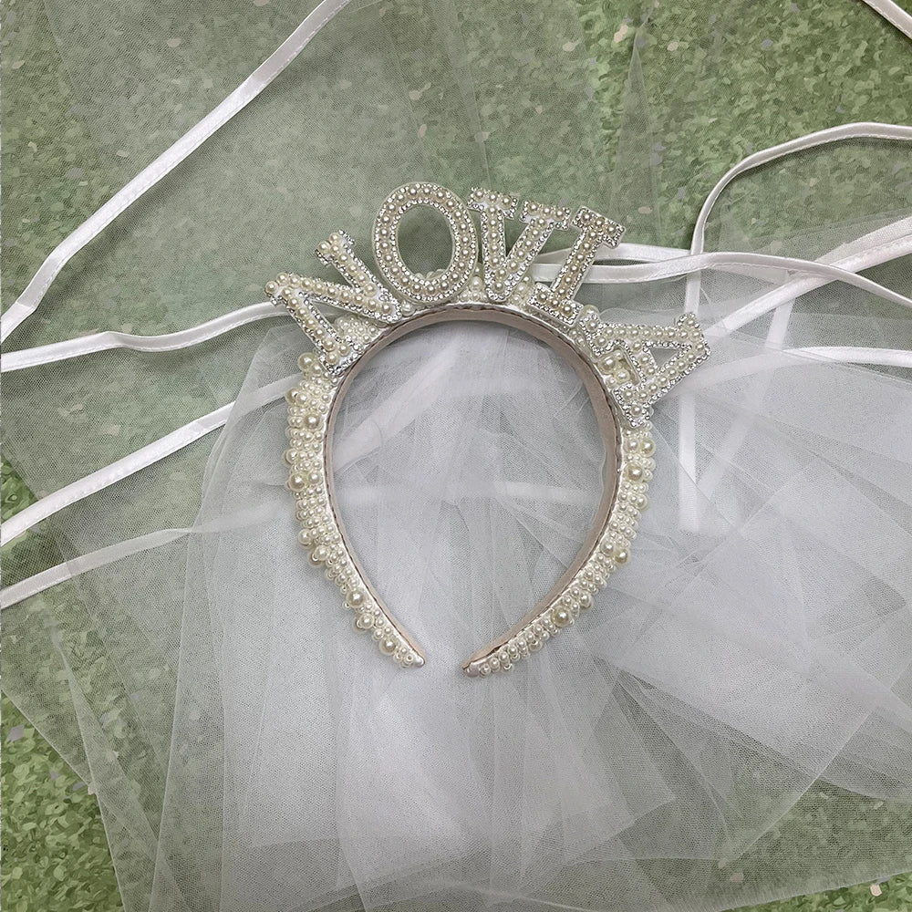 Bridal Hairband Pearl Crown with Headscarf Bride To Be Luxury WIFEY Hair Accessories Wedding Engagement Dinner Decoration Gift