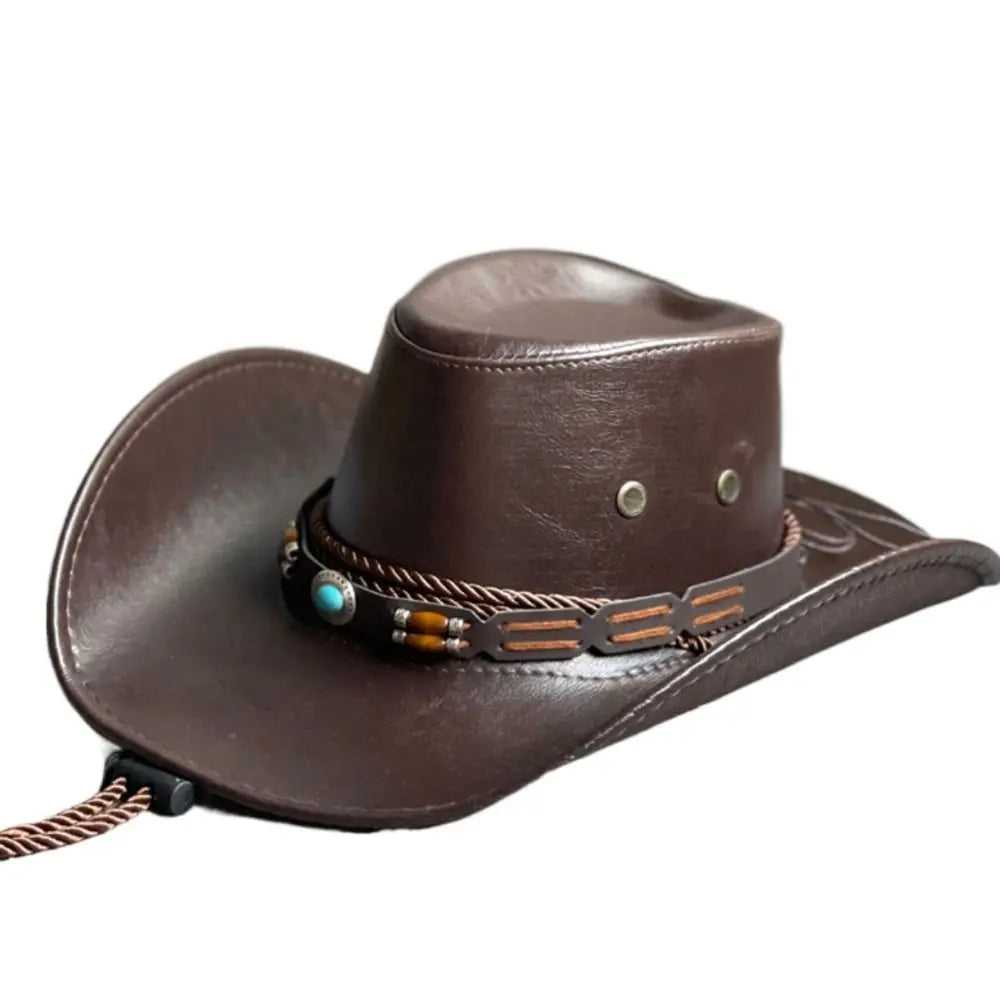Hat Vintage Sombrero Hombre For Men For Women Faux Leather Drawstring Travel Cowboy Hat Women Cap Fisherman Hat Bucket cap
