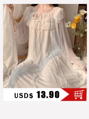 Sleepwear Women Nightwear Women's Sweet New Summer Long-sleeved Sexy Lace Home Clothes Night Gown Sleep Dress