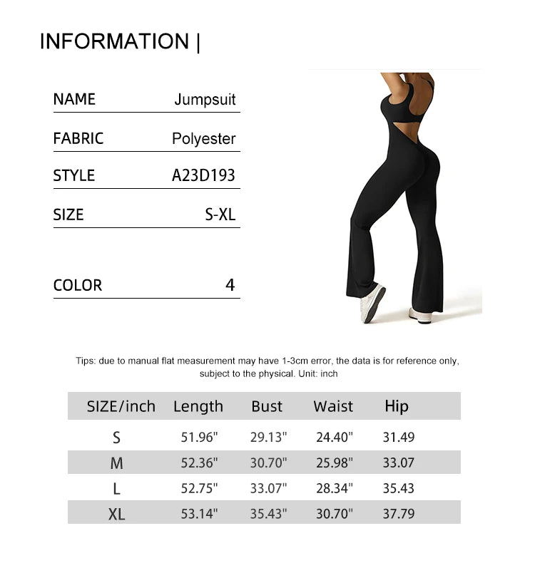 Women's Fitness Flared Bodysuit Sexy Backless Fitness Tight Waistband Hipless Yoga Bodysuit V Back Waistband Hip Lift