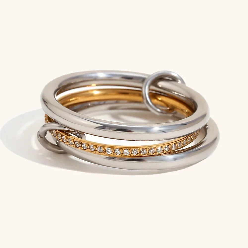Stacking Rings Stainless Steel 3-layer Mixed Color Women's Ring New Waterproof Jewelry Party Birthday Gift