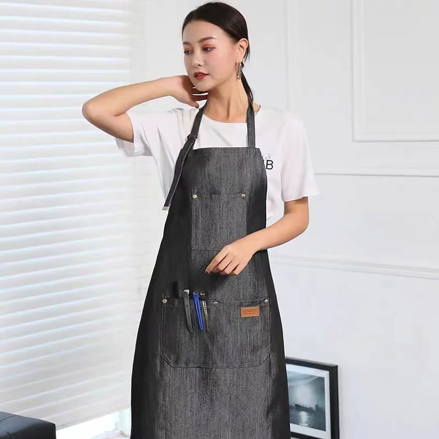 Denim Apron Salon Working Clothes Barber Cloth Kitchen Cooking Grill Restaurant Bar Shop Cafes Baking Beauty Nails Uniform