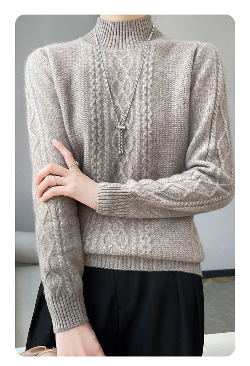 Women's Sweater Spring Autumn Outside Wear Pullovers Half High Collar Knitwear Fashion Long Sleeve Pull Femme Sueter Tops