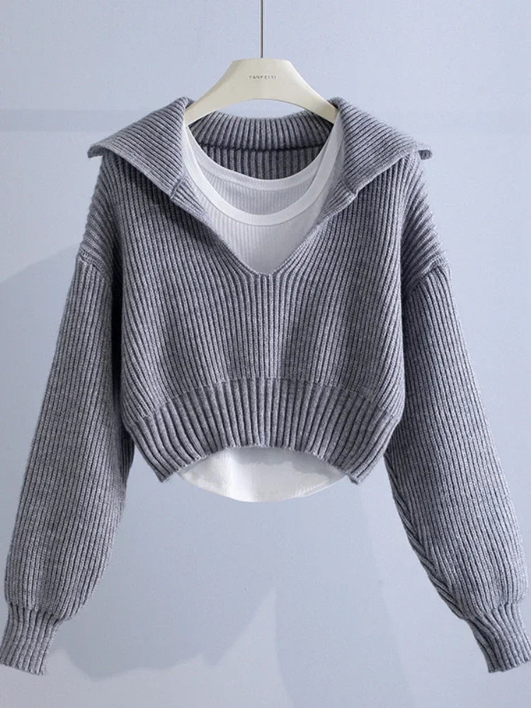 Women's Sweaters Fall/winter 2025 New In Deep V Lapel Pullover Sweater Camisole Two-piece Set Sweater Set Office Lady Jumpers