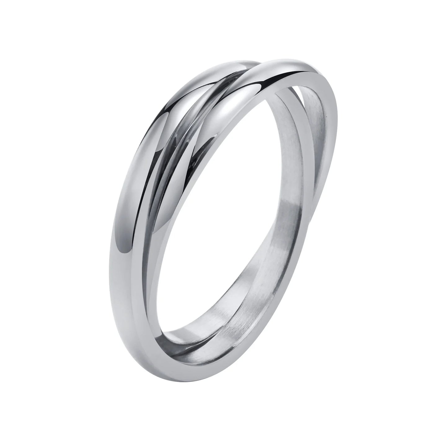 Thin Interlocking Ring for Women, Stainless Steel Set of 2 Circles Ring, Rolling Infinity Jewelry