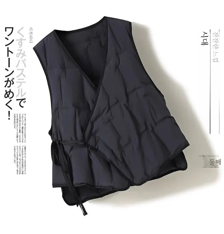 Coat Inner wear Base Liner Collarless V-neck Lightweight Belt down Jacket Cotton-padded Clothes Vest Vest Vest Outer Wear