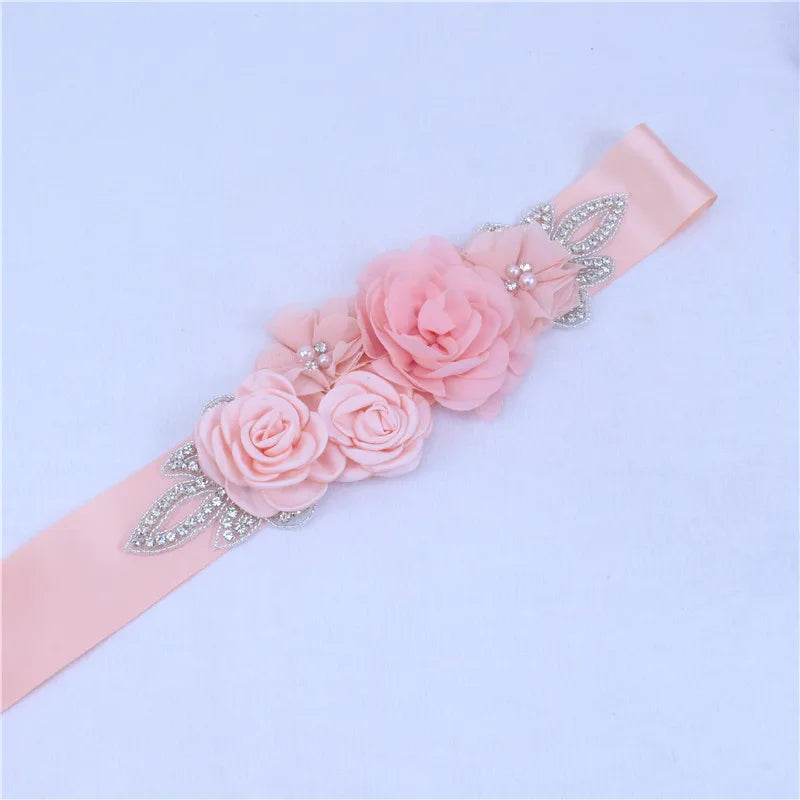 Hot sale wedding belt silk rose belt bridal pearl rhinestone flower belt bridal dress beaded handmade rose wedding belt
