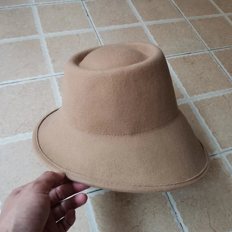 Elegant Women Felt Hat Ladies Winter Hats Wide Brim Fedora Special Tilt Asymmetrical Brim Wedding Church Party Hat Millinery Hat