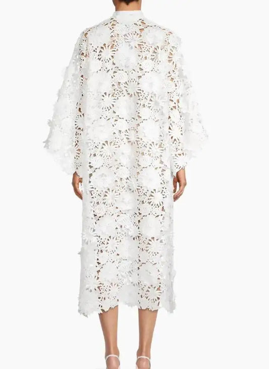 Women's Dress Handmade 3D Embroidered Hollow Design Dress Pure White Dress Elegant Evening Dress Commuter Dress