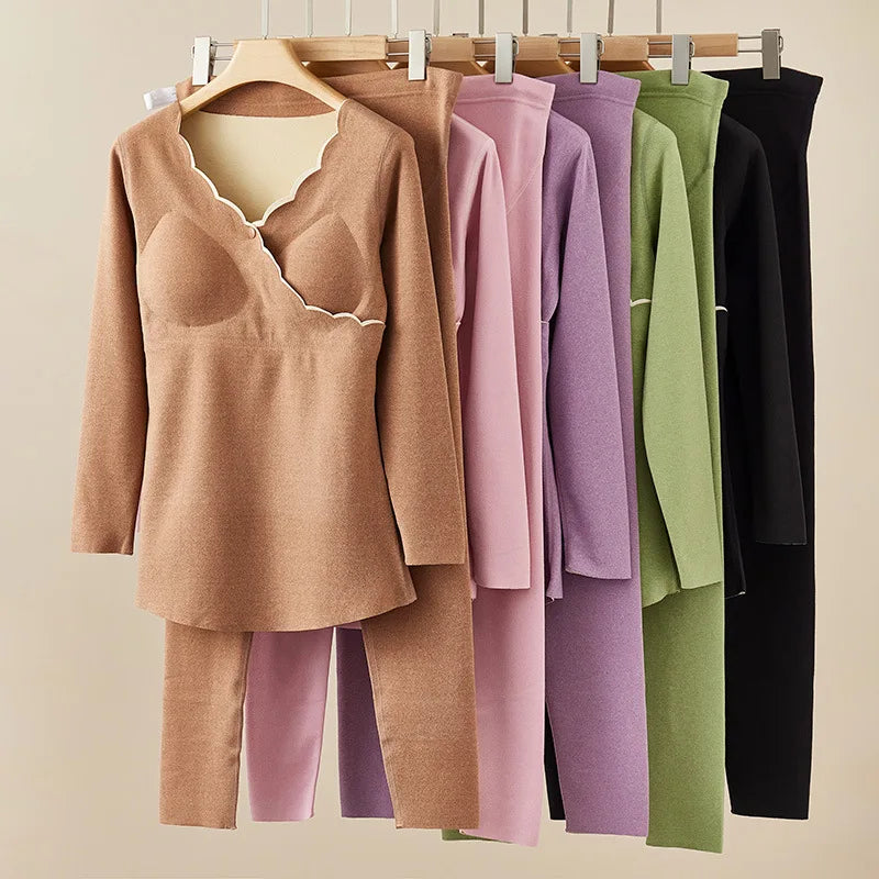 Winter Maternity Padded Warm Pajamas Pregnant Women's Homewear with Cups No Need to Wear Bra Breastfeeding Bottoming Underwear