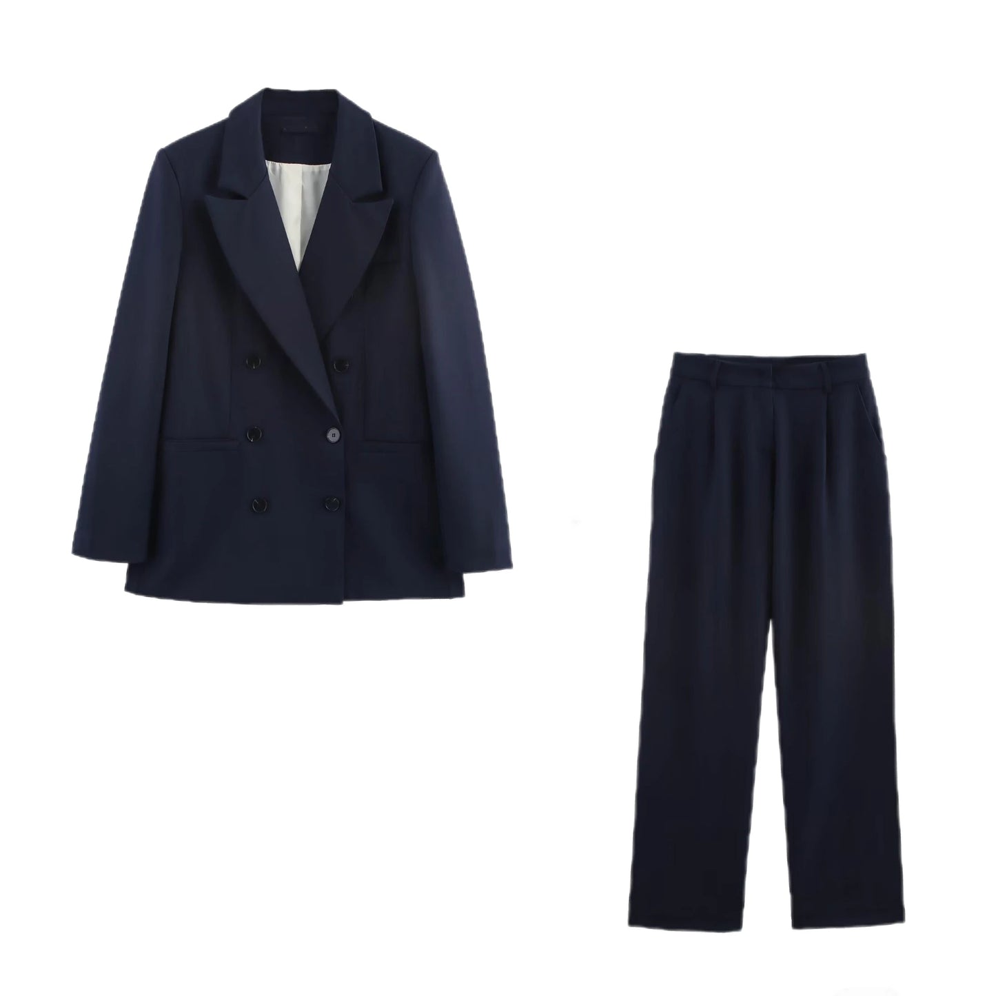 Women's Basic Suit Jacket Trousers Suit Lapel Double-breasted Top High Waist Pants Spring and Summer New Casual Chic Suit