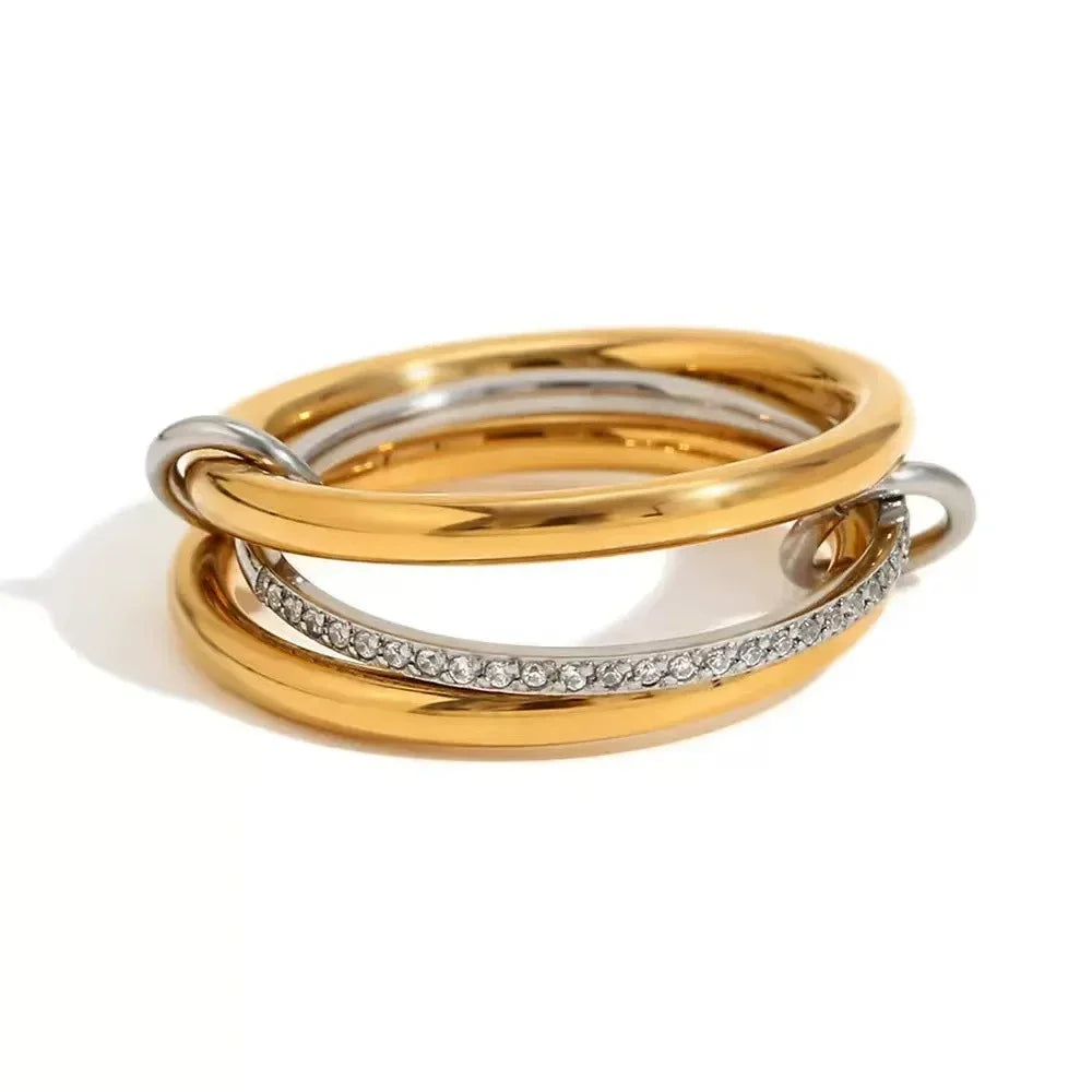 Stacking Rings Stainless Steel 3-layer Mixed Color Women's Ring New Waterproof Jewelry Party Birthday Gift