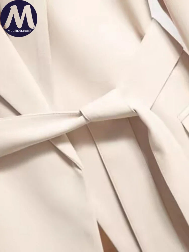 Blazer Woman 2024 Spring Autumn New Korean Fashion Long Sleeved Lace Up Blazers Coats Casual Loose Women's Office Blazer Tops