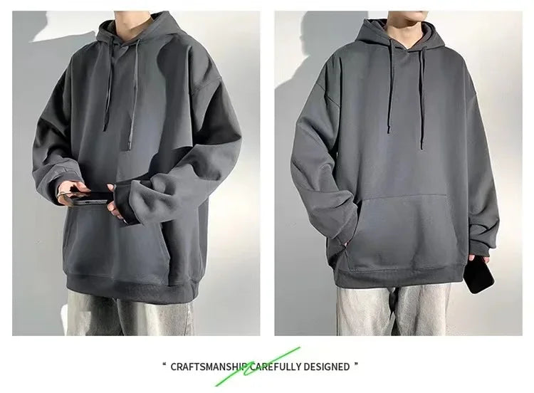 Sweater Loose Men's and Women's New Casual Solid Color Thickened Coat Autumn and Winter Hooded Sweater Simple